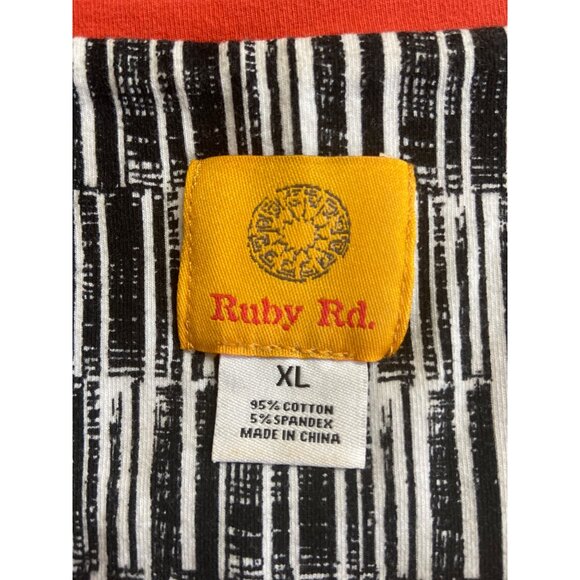 Ruby Rd Womens Top XL Black White Abstract Print Orange Accents 3/4 Sleeve - Picture 3 of 5